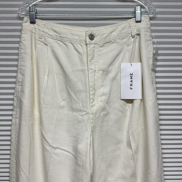 FRAME NWT Ecru Ivory High Waist Wide Leg Denim Pleated Front Chino Pants - Picture 3 of 12